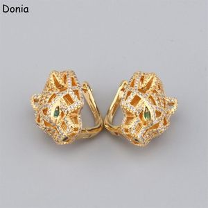 Donia Jewelry Luxury Stud European and American Leopard Leopard Titanium Steel Micro-instruit Zircon en trois couleurs créatrices créatrices E215M