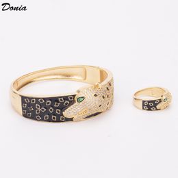 Donia Jewelry Bracelet de luxe Mode européenne et américaine Cuivre Micro-incrusté Zircone Leopard Bracelet Ring Set
