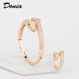 Donia Sieraden Luxe Bangle Party Europese en Amerikaanse Mode Grote Klassieke Leopard Koper Micro-Inlaid Zirkoon Armband Ring Set Dames Designer Gift