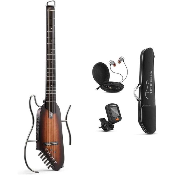Guitare Donner Hushig pour voyage, ultra-lumière portable et performances silencieuses, guitare électrique acoustique sans tête avec corps en acajou, cadres amovibles, sac de concert
