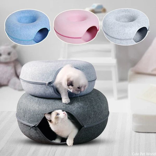 Donut Cat Bed Pet Tunnel House Panier à double usage Jouet de jeu interactif Chaton Équipement de jeu de sport Jouets de formation Fournitures d'intérieur 240226