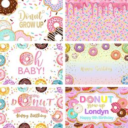 Donut décors personnalisés fête d'anniversaire fille douce Oh bébé douche chocolat rose arrière-plans de pographie Po Studio accessoires décor 240323