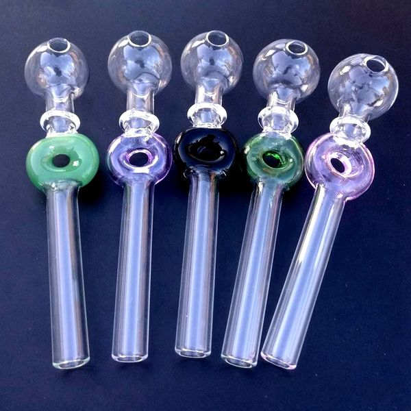 Beignet Pyrex verre brûleur à mazout fumer tuyaux longue poignée avec accrocher une corde seringue 5 couleurs droites Type tuyaux