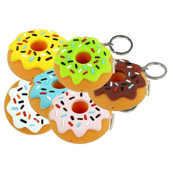 Donut pipe fumar pipas de mano silicona bong quemador de aceite bongs quemadores de cera Uso artesanal para hierba seca Colorido con llavero y recipiente de vidrio al por mayor