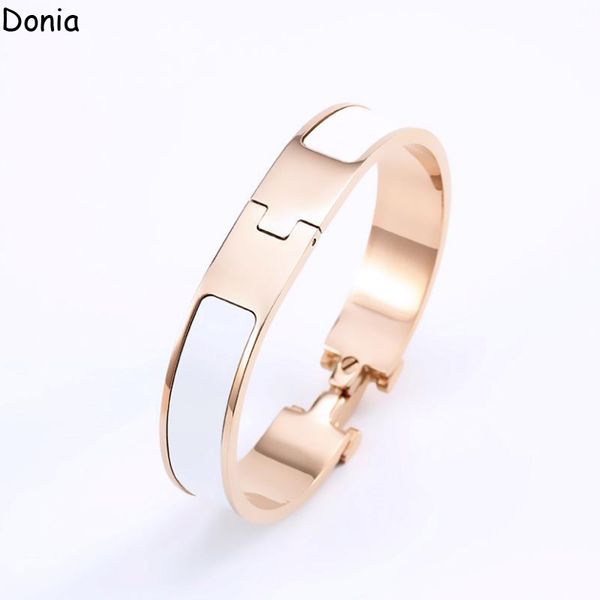 Donya bijoux bracelet de luxe mode européenne et américaine lettres en émail de 12 mm de large bracelet rose en titane avec sac.