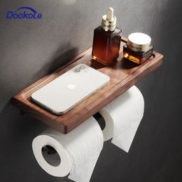 DOOKOLE – porte-papier toilette avec étagère en noyer noir, pour salle de bain, double rouleau de papier toilette, 240109