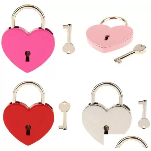 Cerraduras de puertas 7 colores en forma de corazón Cerradura concéntrica Metal Mitcolor Key Candado Gimnasio Kit de herramientas Paquete Cerraduras de puerta Suministros de construcción Drop Deli Dhw2M