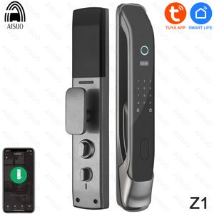 Deursloten AISUO Z1 TUYA WIFI Remote Unlock Tijdelijk Wachtwoord Vingerafdruk Magnetische Kaartsleutel Volautomatisch Smart Lock 230830