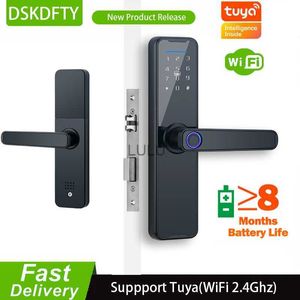 Deursloten Biometrisch vingerafdrukdeurslot Zwart Smart Lock Tuya-app Ontgrendeling op afstand Keyless Lock Elektronisch deurslot K7 Pro+ Energiebesparing HKD230902