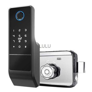Serrures de porte Bluetooth APP serrure de porte intelligente mot de passe numérique empreinte digitale serrure de jante électronique pour porte de porte en fer extérieure HKD230902