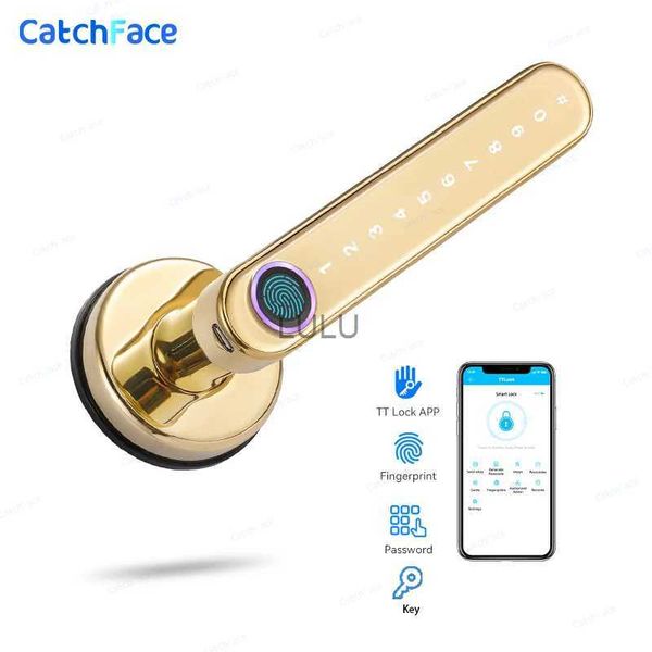 Cerraduras de puertas Cerradura biométrica de huellas dactilares Bluetooth Tecla Color dorado TTlock APP Cerradura de puerta inteligente digital Cerradura de manija electrónica Alexa / Google Home HKD230902