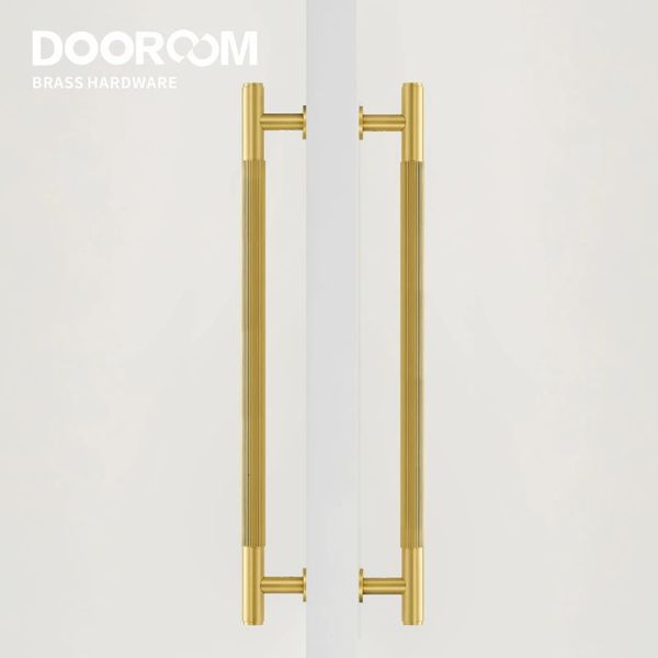 Serrures de porte Dooroom Laiton double simple face linéaire Barre de traction rayée Porte en bois Salle de douche en verre Or mat Poignée noire en laiton 231212