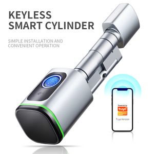 Serrures de porte Corps de serrure de profil européen Compatible cylindre électronique Tuya BLE APP déverrouillage à distance Installation de bricolage clé intelligente d'empreinte digitale sans clé 230830