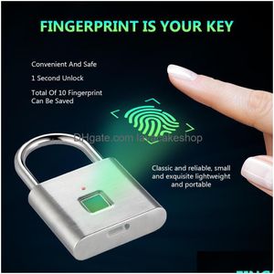 Serrures de porte Serrure d'empreintes digitales Digital Candado Huella Smart Security Keyless Usb Rechargeable Cadenas Avec Self Develo Chip Y200407 Dro Dhdzm