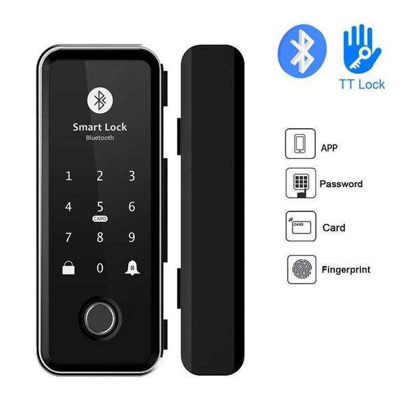 Serrures de porte Serrure de porte en verre Bluetooth WIFI passerelle TTLock APP mot de passe d'empreinte digitale carte RFID électrique numérique coulissant bureau serrure de porte intelligente HKD230903