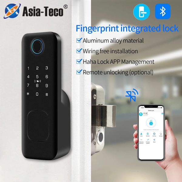 Serrures de porte Hahalock App empreinte digitale Smart Lock étanche porte extérieure Bluetooth mot de passe carte Rfid sans clé pêne dormant clé mécanique 231212