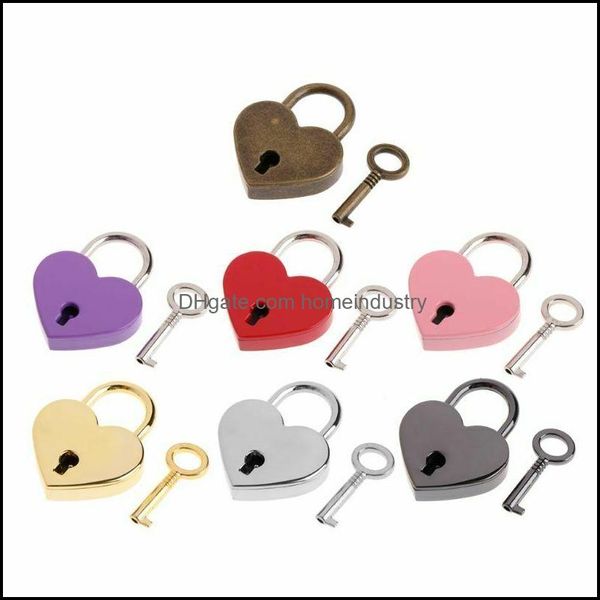 Cerraduras de puerta Candados en forma de corazón Vintage Antiguo estilo antiguo Mini Archaize Key Lock con para bolso Pequeño bolso de mano Accesorios Kkb2854 Dhzco