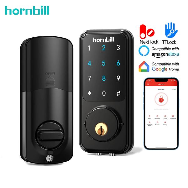 Serrures de porte Hornbill Smart Lock Deadbolt électronique numérique Keyles entrée avant Bluetooth mot de passe TTLOCK pour la maison sûre 231202