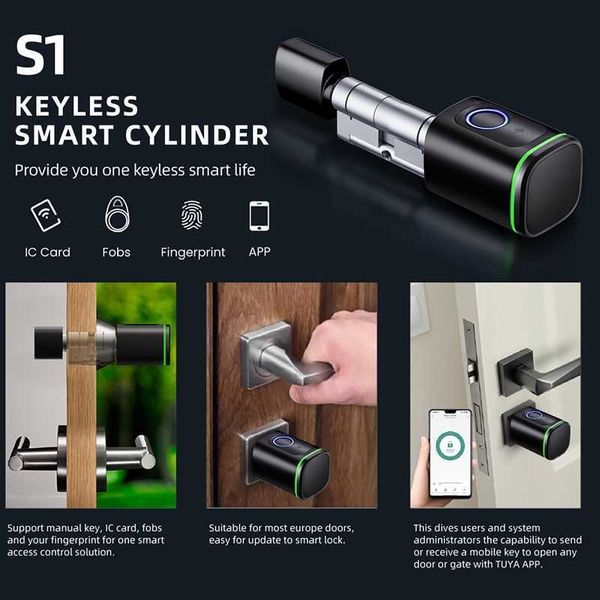 Cerraduras de puerta ONNDO Tuya BLE Cerradura electrónica inteligente DIY Cilindro Núcleo Huella digital / Tarjeta inteligente / Contraseña / Desbloqueo de llave / Carga de emergencia USB HKD230903