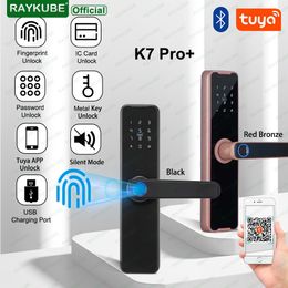 Deursloten RAYKUBE K7 Pro Vingerafdruk Deurslot Smart Tuya App Bluetooth Remote Ontgrendelen Keyless Elektronisch Slot 230614