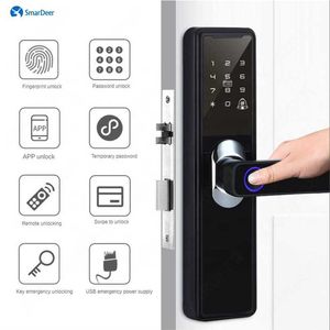 Cerraduras de puertas Cerradura electrónica Bluetooth SmarDeer para Tuya, manija biométrica de huellas dactilares, Tuya Smart Home, cerradura de puerta de huella digital interior remota HKD230903