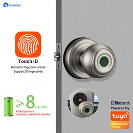 Serrures de porte SmarDeer serrure à empreinte digitale pour Tuya Bluetooth entrée sans clé intelligente biométrique Type C et déverrouillage par clé mécanique 230830