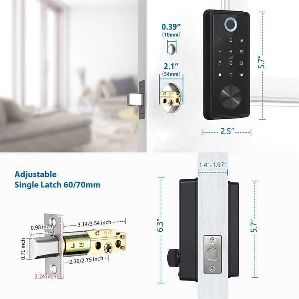 Cerraduras de puerta Cerradura de puerta inteligente con aplicación TTlock Alexa WiFi Control biométrico de huellas dactilares Teclado de entrada sin llave Cerradura de cerrojo inteligente con puerta de enlace HKD230903