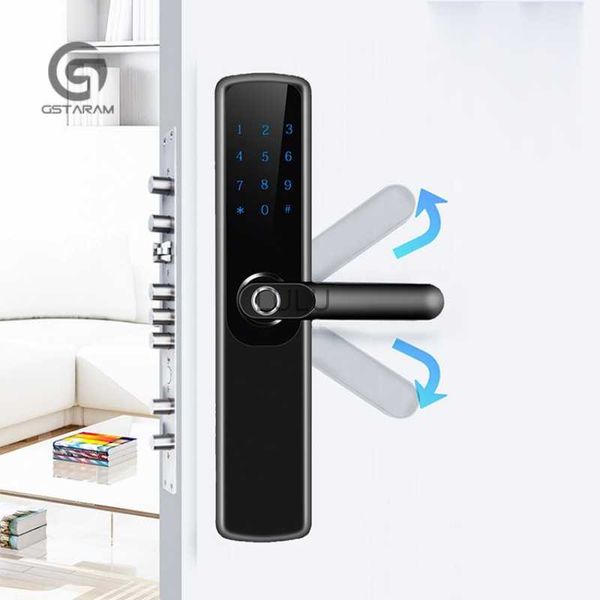 Serrures de porte serrure d'empreinte digitale intelligente sécurité à domicile carte de balayage mot de passe électronique porte en bois serrure intelligente HKD230902