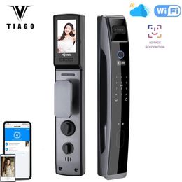 Deursloten TIAGO volautomatische WIFI APP 3D Gezichtsherkenning Smart Lock Vingerafdruk Biometrische Kaartsleutel Digitale Thuis 231202