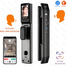 Serrures de porte Tuya 3D Face Interphone en temps réel Smart Lock Caméra de sécurité Intelligent Empreinte digitale Mot de passe Biométrique Clé électronique Déverrouiller 231219