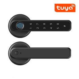 Serrures de porte Tuya APP Télécommande Smart Fingerprint Password Lock Numéro de code biométrique électrique Serrure de porte simple avec clé 230311