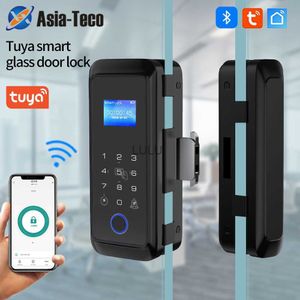 Serrures de porte Tuya Bluetooth serrure intelligente d'empreinte digitale pour magasin de bureau porte coulissante en verre en bois empreinte digitale RFID 13.56Mhz carte mot de passe déverrouiller HKD230902