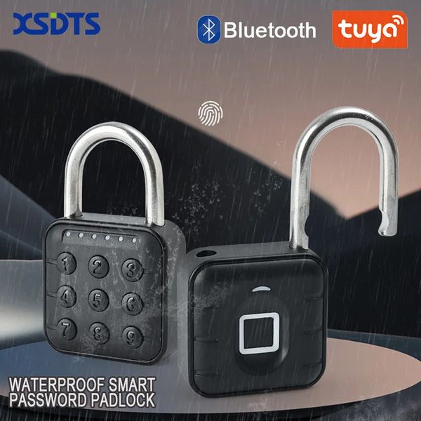 Serrures de porte Tuya Bluetooth Smart Biométrique Serrure d'empreinte digitale sans clé Déverrouillage rapide Anti-vol Cadenas IP67 Étanche Accueil Voyage Securit 231212