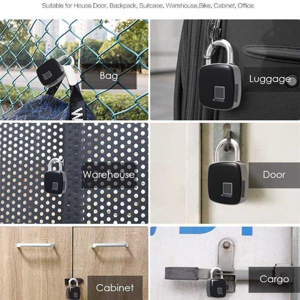 Locks de puerta Tuya Padlock de huellas digitales Bluetooth Smart Keyless Lock Mini Portable Biométrico Congustador con carga USB para Locker Luggage Gym HKD230903