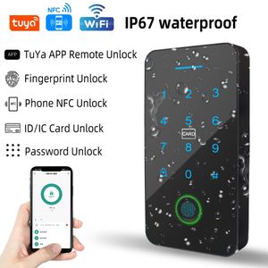 Fechaduras de porta Tuya Smart APP Máquina de controle de acesso Telefone móvel Desbloqueio remoto NFC Senha de impressão digital RFID Controlador de bloqueio de cartão IP67 231202