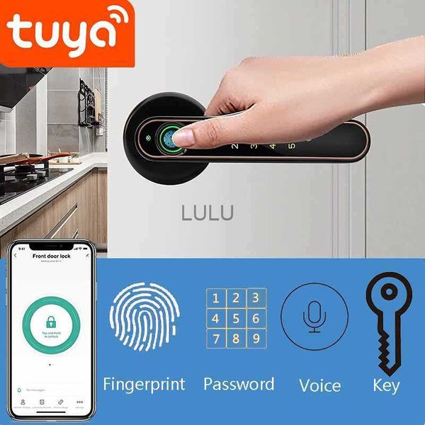 Serrures de porte Tuya serrure de porte intelligente serrure biométrique d'empreintes digitales avec APP Bluetooth mot de passe clé clavier déverrouillage vocal serrure de porte d'hôtel électronique HKD230902