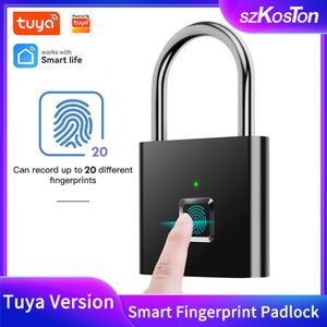 Deursloten Tuya Smart Vingerafdruk Hangslot USB Oplaadbaar Deurslot Biometrische Duimafdruk Deur Hangsloten Zinklegering Smart Life APP Ontgrendelen 230614