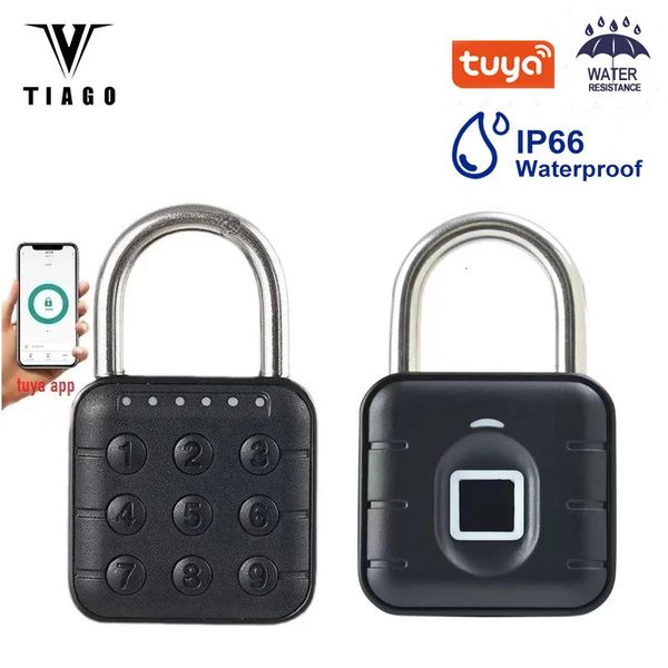 Serrures de porte Tuya Smart empreinte digitale cadenas IP67 étanche bouton armoire serrure salle de sport garde-robe mot de passe numérique électronique 231212