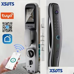 Cerraduras de puerta Tuya Smart Lock Cámara de vigilancia Wifi Inalámbrico Fingerprinty Aplicación Desbloqueo Moniton Función con timbre de puerta 220704 Drop Deli Ot4Lc