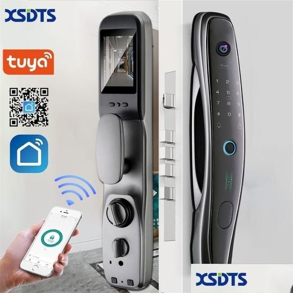 Serrures de porte Tuya TMART LOCK Caméra de surveillance Wifi sans fil Fingerprinty App Déverrouiller la fonction de surveillance avec sonnette de porte 220704 Drop D2364