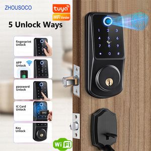 Serrures de porte Tuya Wifi APP Smart Lock empreinte digitale biométrique numérique mot de passe carte code entrée sans clé électronique pour maison appartement 230830