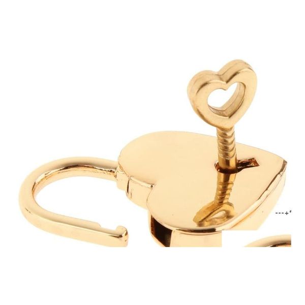 Serrures de porte Valentines Petit coeur en métal en forme de cadenas Mini serrure avec clé pour boîte de rangement de bijoux Journal Livre Sacs à main RRE11961 Drop OTN7E