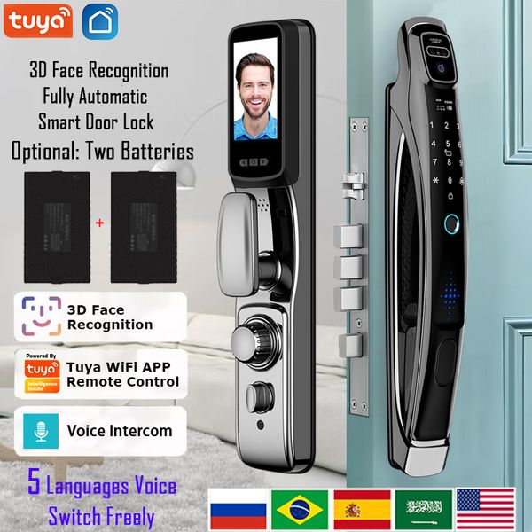 Cerraduras de puertas Wifi Tuya Aplicación Reconocimiento facial Cerradura inteligente con cámara Videollamada Voz Intercomunicador Digital Automático 230830