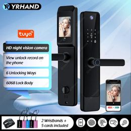 Serrures de porte YRHAND Tuya Wifi Serrure intelligente électronique numérique avec caméra biométrique Judas d'empreintes digitales 6068 231202