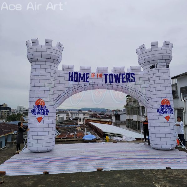 Arche de construction d'arche de château imprimée blanche gonflable porte à porte avec souffleur d'air gratuit pour événement ou fête fabriqué à partir d'Ace Air Art