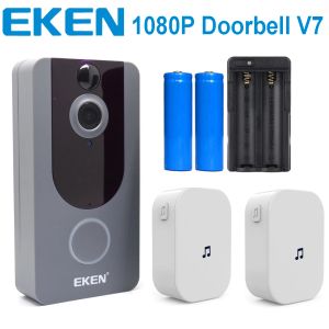 Sonnette de porte 1080p Smart WiFi Vedio Wireless Doorbell V7 Smart Intercom Security Camera avec carillon Vision nocturne Pir Motion Detection