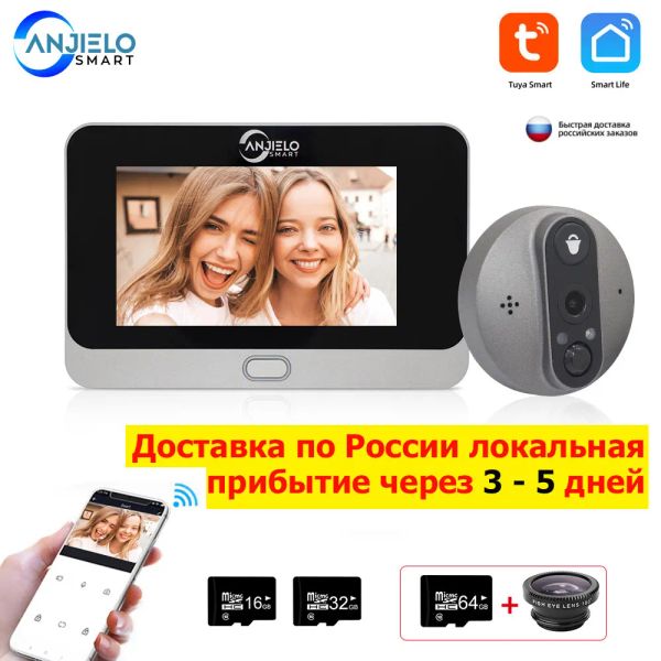 Sonnette de porte 1080p wifi sans fil vidéo sonnette caméra de porte de porte tuya smart appartement wifi wifi peephole porte cloche tuya vidéo interphone pour la maison