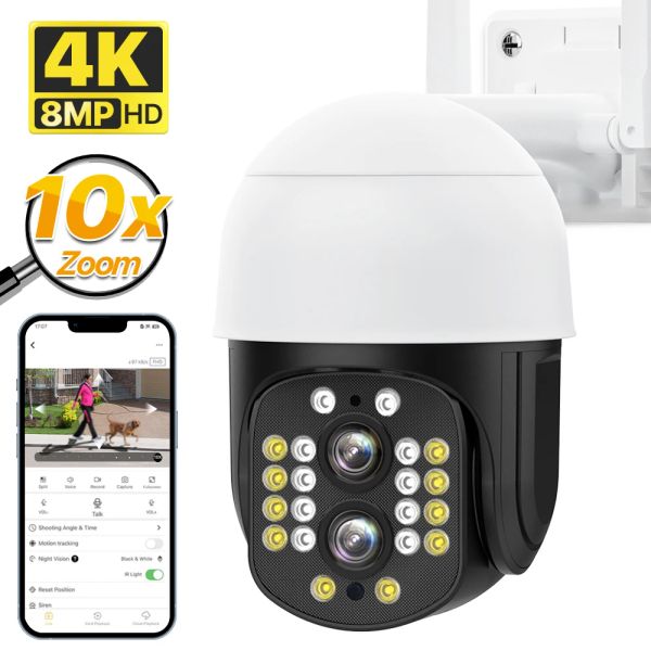 Caméra binoculaire IP 4K 8MP 8MP 2K 4MP WiFi PTZ Camera 2.812mm Double Lens 10x Zoom Security CCTV CAM HUMAN Detection Surveillance