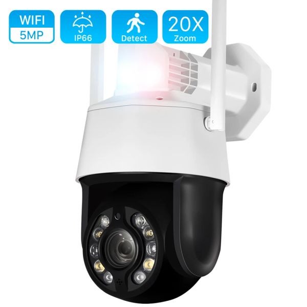 Sonnette de porte 5MP 20X Zoom optique Vidéo Soulette Caméra wifi étanche 100m Vision nocturne Police Alarme Light Security PTZ CCTV IP Camerie