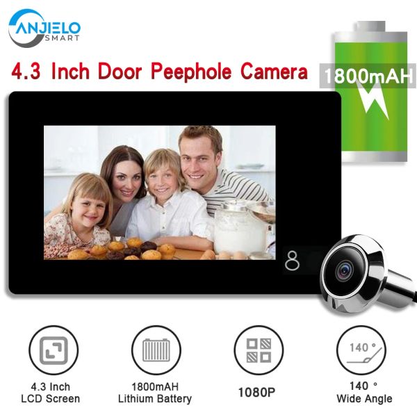 Caméra de porte de porte de porte anjielosmart avec un moniteur de 4,3 pouces pour le bureau d'appartement à domicile Sécurité Digital Viewer HD 1080p Video Eye